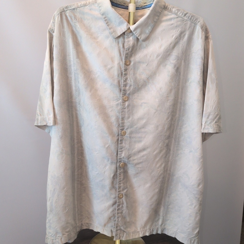 Tommy Bahama Silk Shirt Womens XXL Light Blue Paisley Floral Tropical Button Up